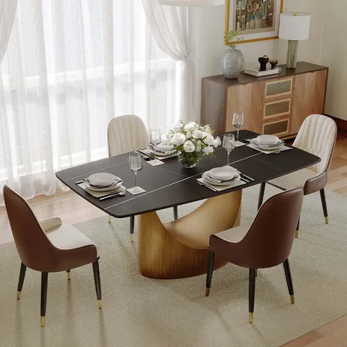 Vista 3 de POVISON Mesa de Comedor Moderna Hobart de 63" para 4, Mesa de Comedor Rectangular de Servicio Pesado Negro Mate, Superficie de Mesa de Comedor