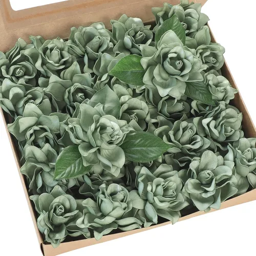 Vista 8 de Floroom - Flores artificiales de gardenia de 2.7" 25 unidades de aspecto real color rubor con tallos para manualidades, ramos de boda, centros