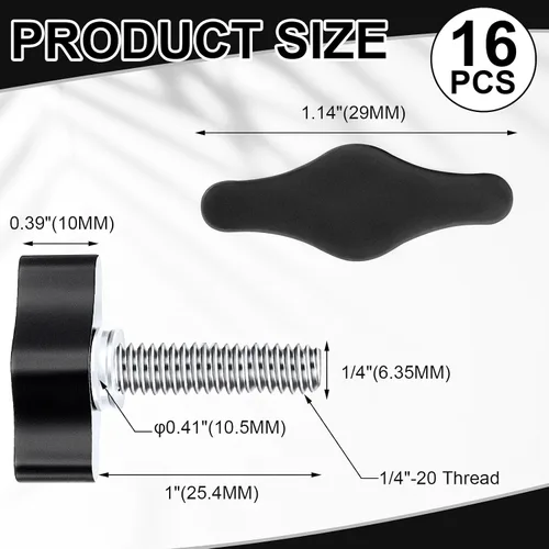 Vista 2 de Tandefio 16 piezas tornillos de mariposa de acero inoxidable de 1/4"-20 x 1" con perilla de ala en T de aluminio ajustable, tornillo de mariposa