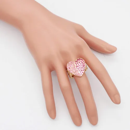 Vista 4 de Lavencious Anillos elásticos con diamantes de imitación en forma de corazón para mujer, talla 7-9