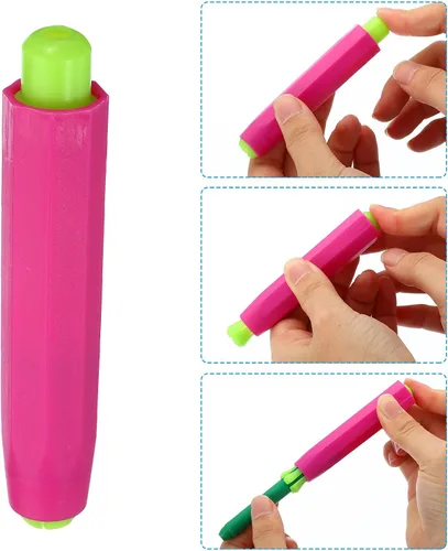 Vista 4 de PATIKIL Soportes para tiza, 5 unidades, portatarizas para acera, cubiertas coloridas, ajustables, clips de limpieza de tiza, juego de papelería