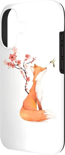 Vista 2 de The Cute Fox and Hummingbird Cherry Blossom Flower Present Case for iPhone 17