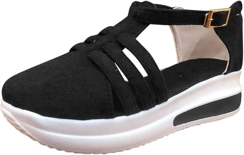 Vista 3 de UQGHQO Sandalias para mujer, sandalias de plataforma casuales 2023, para verano, playa, estilo bohemio, romana, zapatos para mujer, con puntera