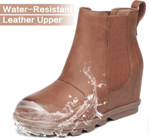 Vista 5 de Botas de cuña para mujer, botines cómodos al tobillo marrón (02Brown)