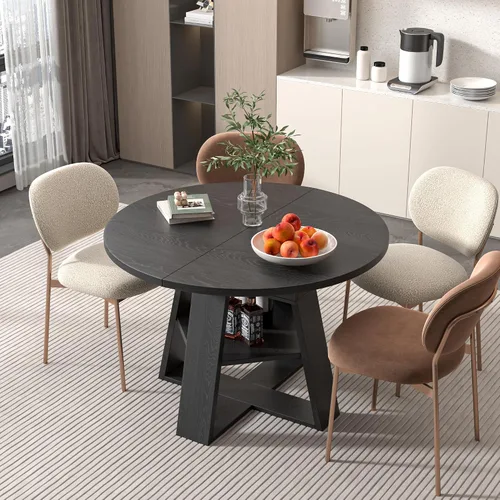 Vista 5 de Mesa de comedor redonda extensible de 43.3 a 59 pulgadas para 4 a 8, moderna mesa de comedor ovalada de cocina con hojas extraíbles, ahorro