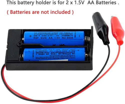 Vista 3 de Soporte de batería de 3 V con clip de cocodrilo, 2 x 1.5 V AA caja de batería con interruptor de encendido/apagado