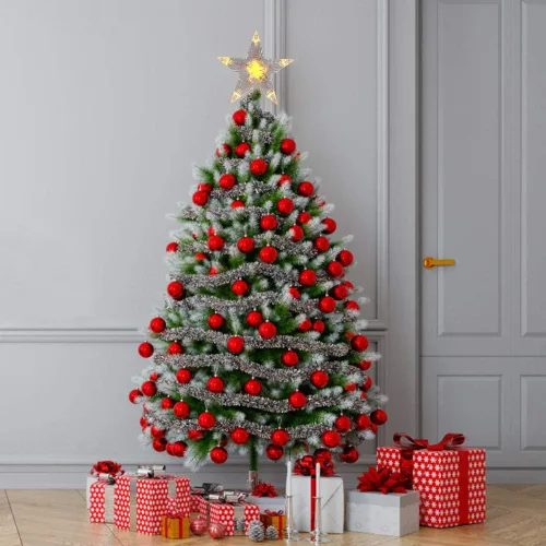 Vista 4 de Pequeño adorno para árbol de Navidad con estrella y luz LED de 15 cm, estrella para árbol de Navidad con diseño rústico, adorno festivo para árbol