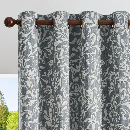 Vista 10 de jinchan Cortinas opacas para dormitorio, cortinas con estampado floral de pergamino gris topo de 84 pulgadas de largo para sala de estar, cortinas