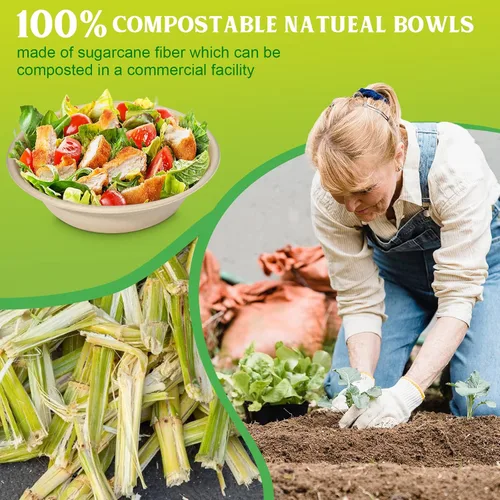 Vista 3 de greensight Cuencos de papel para servir para ensalada, helado, postre y sopa caliente, 32 onzas, resistentes, ecológicos, desechables