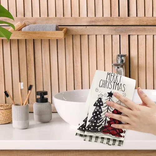 Vista 7 de AnyDesign 100 hojas de servilletas de Navidad para invitados, árbol de Navidad, servilletas de papel desechables, servilletas decorativas para baño