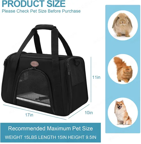 Vista 4 de Transportador de gatos para perros medianos y pequeños, perros y cachorros de hasta 15 libras, aprobado por la aerolínea TSA, transportador