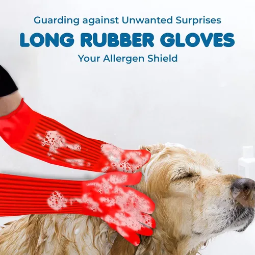 Vista 6 de SunGrow Guantes de goma de 22 pulgadas de largo para baño de perros y gatos, aseo, cambios de agua en el acuario, mantienen las manos y los brazos