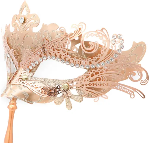 Vista 4 de Coddsmz Máscara veneciana con palo, decoración de Mardi Gras para mujer, máscara de disfraz de Halloween