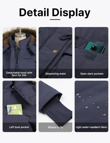 Vista 7 de GRACE KARIN Abrigos de invierno para mujer, parkas de forro polar, chaqueta militar con capucha