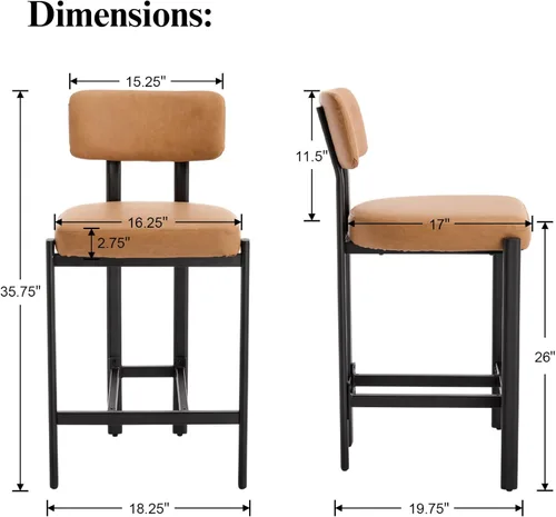 Vista 3 de DUOMAY Juego de 2 taburetes modernos de piel sintética, tapizados de 26 pulgadas de altura de asiento bajos con patas de metal negro, taburetes