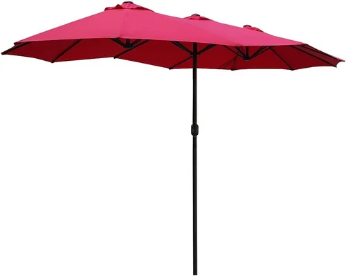 Vista 2 de Le Papillon Sombrilla de aluminio de doble cara para exteriores, de 15 pies, con manivela (15 pies, rojo)