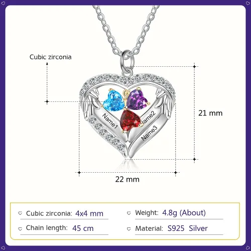Vista 3 de lorajewel Collar personalizado con piedras natales simuladas en forma de corazón de familia grabado con nombres colgantes para abuela mamá esposa