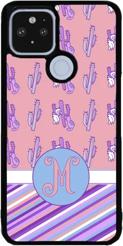 Vista 9 de Cats Cactuses Pin Stripes - Funda de goma negra con inicial personalizada compatible con Google Pixel 10, 10 Pro, 10 Pro XL, 9a, 9 Pro, Pixel 9