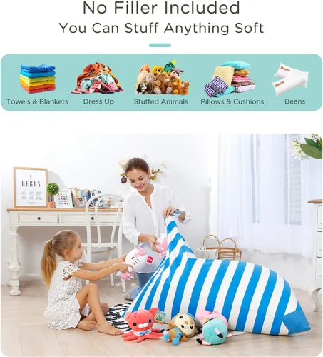 Vista 2 de Aubliss - Sillón puf para almacenamiento de animales de peluche, adecuado para niños, niñas y adultos, sólo incluye la funda de puf, con cremallera