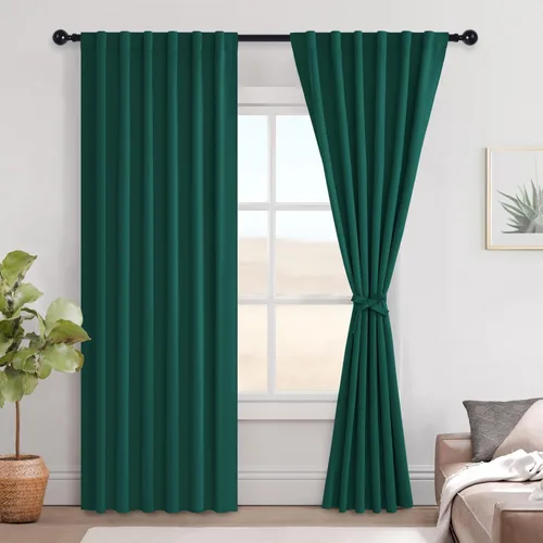 Vista 107 de Hiasan Cortinas opacas negras para dormitorio, cortinas opacas cortas de 45 pulgadas de largo, con aislamiento térmico, bolsillo para barra