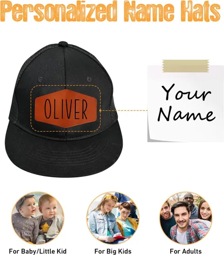 Vista 2 de Gorra de béisbol con nombre personalizado, regalos personalizados, con parche de cuero, gorro de camionero para niños y niñas de 0 a 3 años
