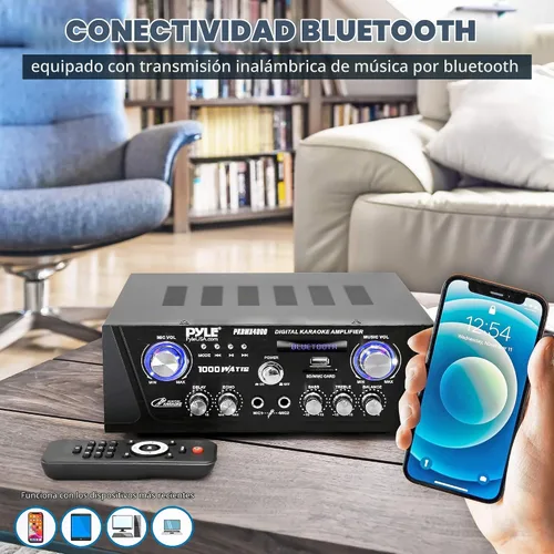 Vista 6 de Pyle Amplificador de karaoke digital Bluetooth para el hogar, receptor de audio para el hogar de 600 W con pantalla LED, ventilador
