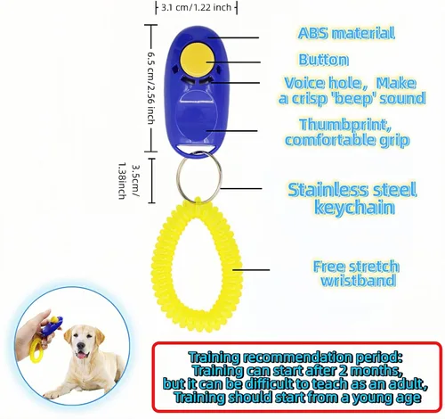 Vista 4 de BUBBLE-FLY Clicker de entrenamiento para perros con correa para la muñeca, ayuda eficaz para la obediencia para ladrar, sentarse, permanecer. Humano