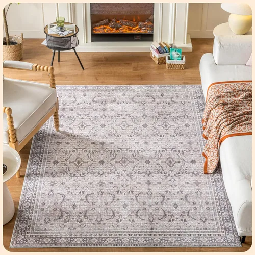 Vista 276 de Istana Alfombra larga antideslizante de 2.5 x 8 para el hogar, para pasillo y cocina, lavable, sedosa y suave al tacto, elegante, color azul y marfil