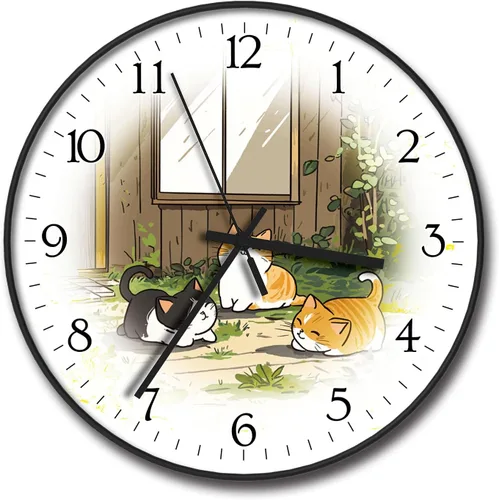 Vista 13 de Reloj de pared de plástico de 8 pulgadas, funciona con pilas, reloj redondo decorativo, gato blanco