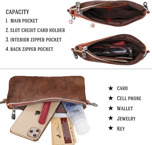 Vista 3 de Montana West Cowhair - Bolso cruzado de piel para teléfono celular cartera para mujer vaquera occidental pequeño bolso cruzado