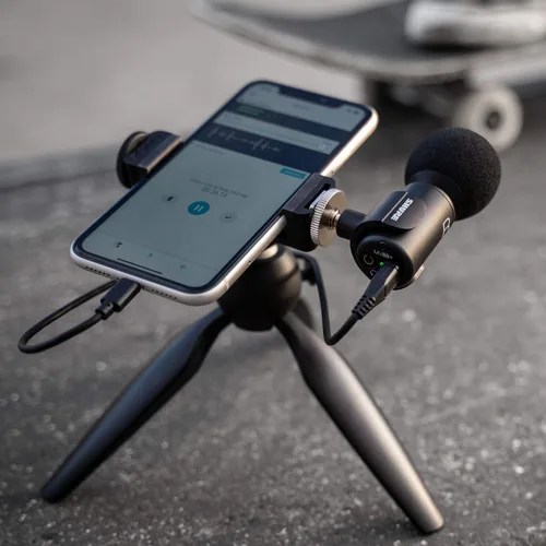 Vista 7 de Kit de video Shure MV88+ - Micrófono condensador estéreo digital para Apple y Android, con trípode Manfrotto PIXI, pinza para teléfono, montaje