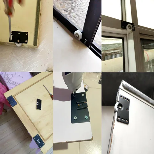 Vista 6 de Juego de 2 poleas de puerta corredera de gabinete, componente de hardware de rodillo, rueda inferior de nailon silenciosa con poleas de interruptor