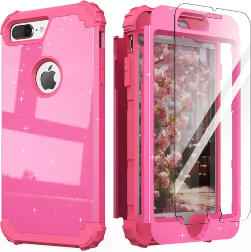 Vista 42 de IDweel Funda para iPhone 8 Plus, Funda para iPhone 7 Plus con Protector de Pantalla de Vidrio Templado, 3 en 1 Resistente a Golpes Delgada Híbrida