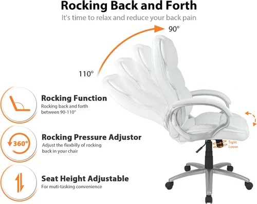 Vista 7 de Silla de oficina, diseño ergonómico moderno, respaldo alto, piel sintética, 250 libras resistente, silla de escritorio giratoria con soporte lumbar