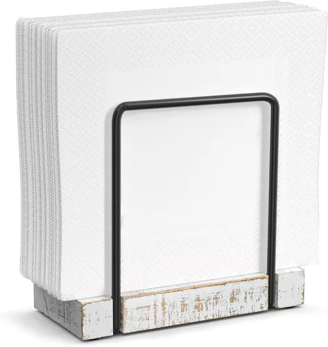Vista 8 de Servilletero para mesa, dispensador de servilletas de hierro de acacia para cocina, mesa de comedor, granja, cóctel, picnic, soportes de madera