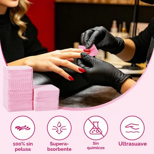 Vista 9 de 1200 toallitas de uñas sin pelusas, toallitas quitaesmalte de uñas Rosa 02