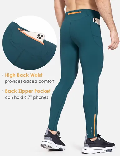 Vista 2 de BALEAF Mallas de correr de vellón para hombre pantalones térmicos resistentes al agua leggings con cremallera en las piernas bolsillos para ciclismo