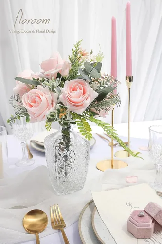 Vista 2 de Floroom Flores artificiales, 20 unidades, rosas falsas de espuma de alto centro con tallo para ramos de boda, centros de mesa de despedida de Blush