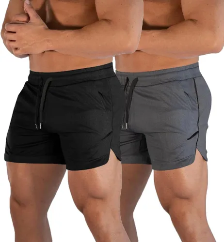 Vista 18 de FLYFIREFLY Pantalones cortos de entrenamiento de gimnasio para hombre, ligeros, atléticos, pantalones cortos para entrenamiento de culturismo