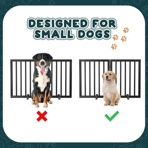 Vista 6 de Semiocthome Puertas de bambú para perros para interiores, puertas independientes de 2 paneles para cachorros para la casa con 2 soportes de metal