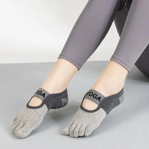 Vista 4 de RosyClouds Calcetines de yoga para mujer con agarres, calcetines antideslizantes para pilates, barras, ballet, fitness, 6 pares, Mix-6 pares