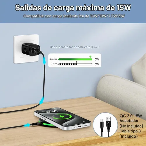Vista 5 de Samsung S25 Cargador inalámbrico de carga rápida Android cargador para Samsung Galaxy S26 S25 Ultra/S24/S23/S22/S21/S20/iPhone 17/16 Pro 15W