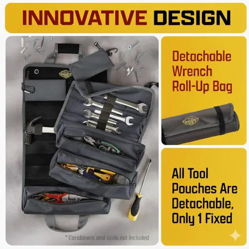 Vista 4 de The Ryker Bag Black Pro Tool Roll - Organizador de herramientas enrollable de lona resistente con bolsas desmontables para pernos, dados y pequeñas