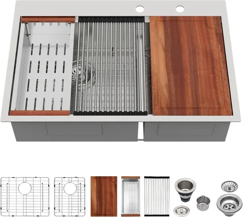 Vista 10 de Logmey Fregadero de cocina de doble tazón Acero inoxidable