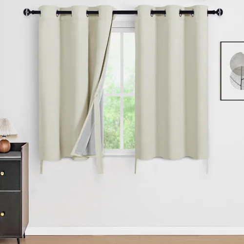 Vista 90 de DWCN - Cortinas 100% opacas para dormitorio con forro negro, cortinas de ventana de doble capa con aislamiento térmico que oscurecen toda la Azul