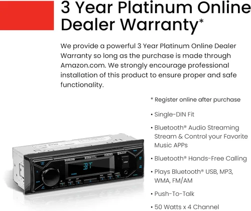 Vista 2 de BOSS Audio Systems 609UAB Estéreo multimedia para automóvil - Din único, audio Bluetooth y llamadas manos libres, micrófono integrado, reproductor