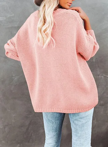 Vista 2 de Dokotoo Suéteres de punto de gran tamaño con cuello redondo para mujer, de manga larga