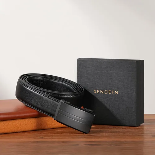 Vista 6 de SENDEFN Cinturón de cuero para hombre con hebilla de trinquete automático para vestido casual ajuste con caja de regalo