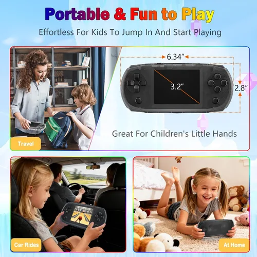 Vista 6 de Mini consola de juegos de mano retro para niños precargada 100 videojuegos, negro Rechargeable,Transparent,6+Hrs Play,3.2" IPS Screen, Portable