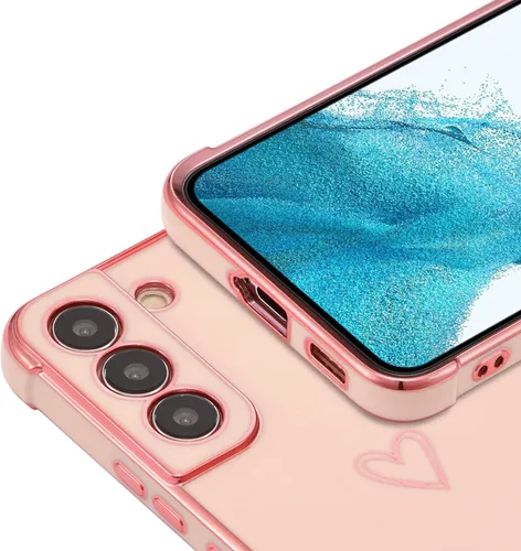 Vista 3 de DEFBSC Funda compatible con Samsung Galaxy S22 Plus con corazón dorado, borde chapado de lujo, protección completa de la cámara, para mujeres